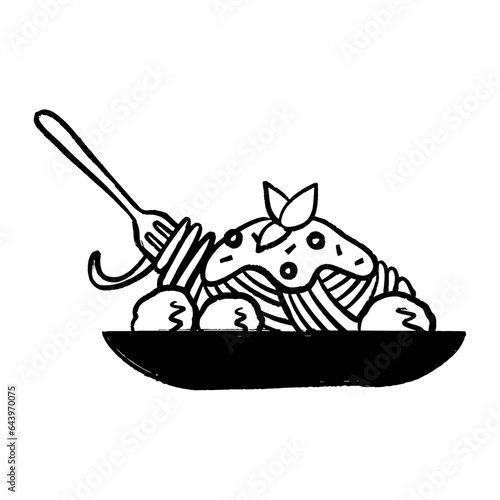 Eating spaghetti cartoon hand drawn