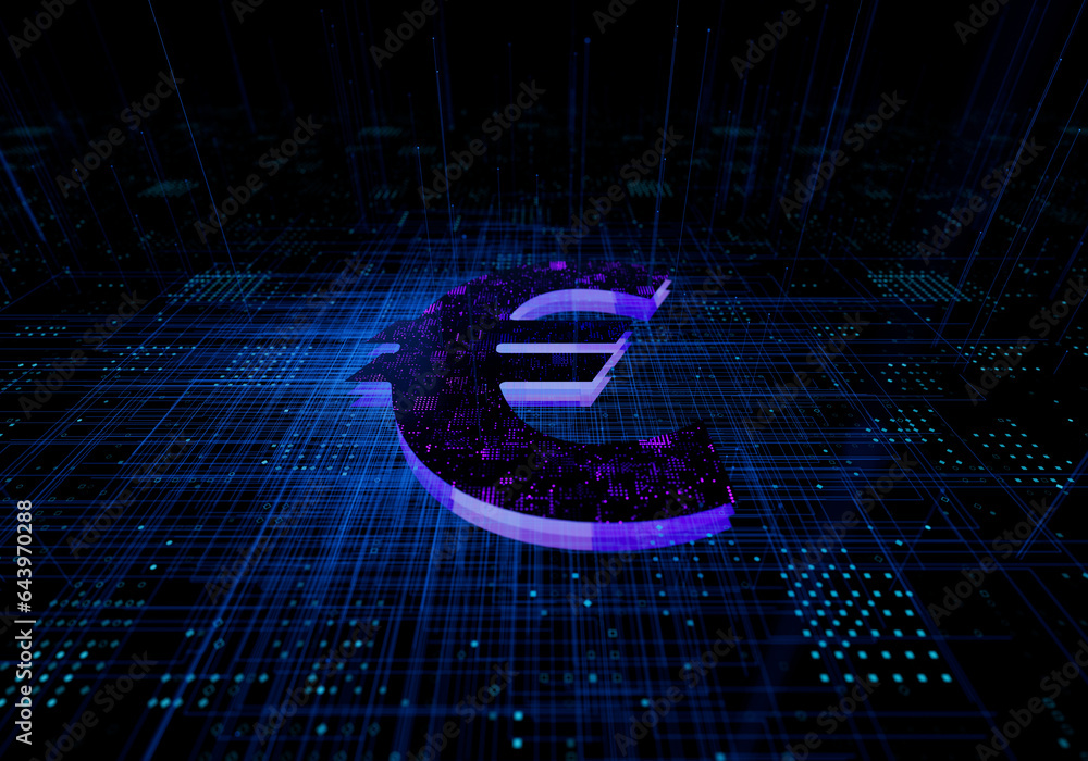 Financial data technology information transmission currency symbol euro symbol - obrazy, fototapety, plakaty 