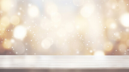 Empty white table, blurred soft light table, gently bokeh background