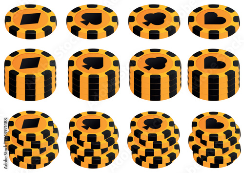 set of colorful vector illustrations with casino chips yellow