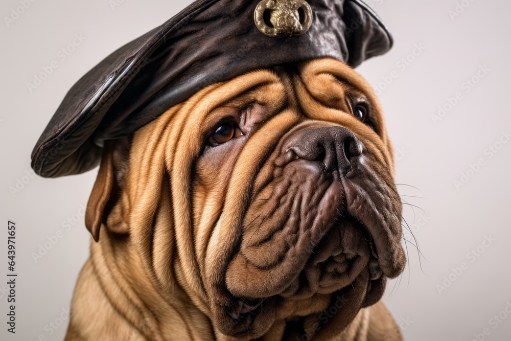 Environmental portrait photography of a cute chinese shar pei dog