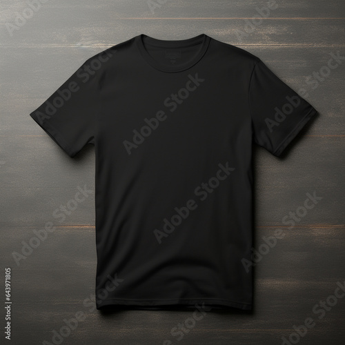 A full black blank t shirt mockup, dark background, structure