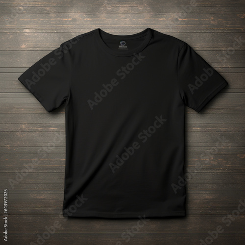 A full black blank t shirt mockup, dark background, structure