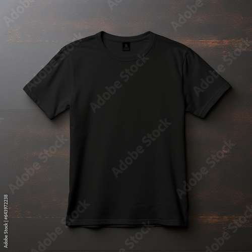 A full black blank t shirt mockup, dark background, structure