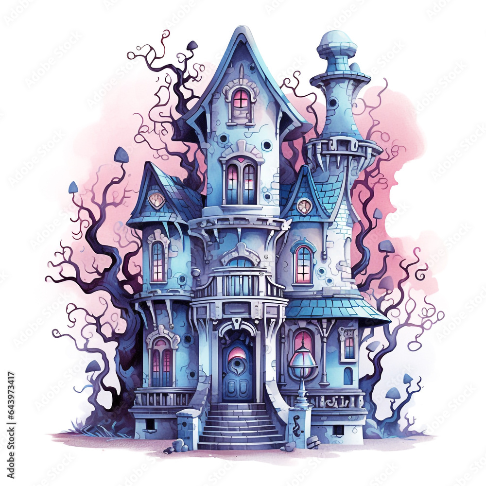 Fototapeta premium Halloween house in watercolor style illustration