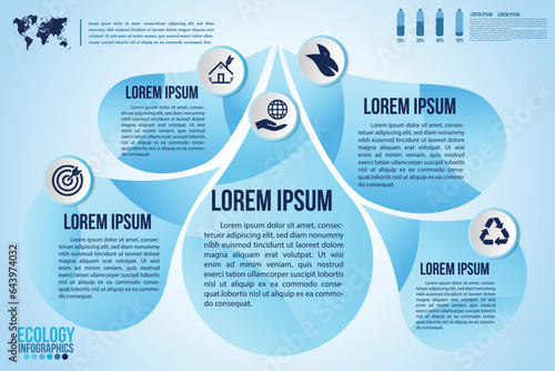 Infographic eco water blue design elements process 5 steps or options parts with drop of water. Ecology organic nature vector business template for presentation.