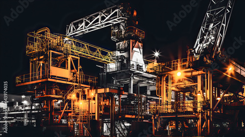 Night view of oil and gas wellhead platform which produced raw material for sent to onshore refinery, power generation and petrochemical industry. Generative AI