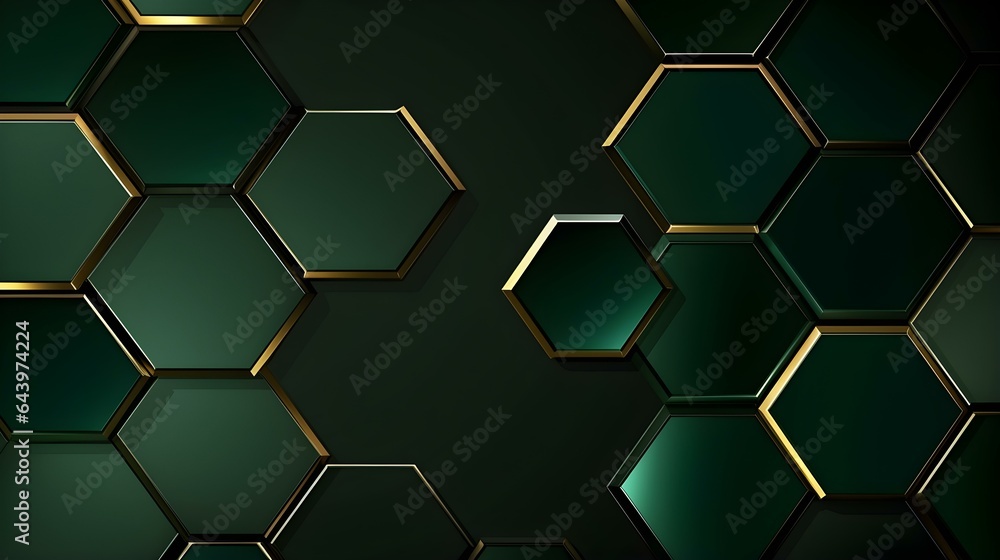 Obraz premium Abstract Background of hexagonal Shapes in emerald Colors. Geometric 3D Wallpaper 