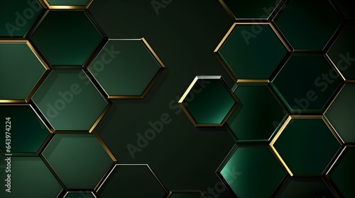 Abstract Background of hexagonal Shapes in emerald Colors. Geometric 3D Wallpaper
