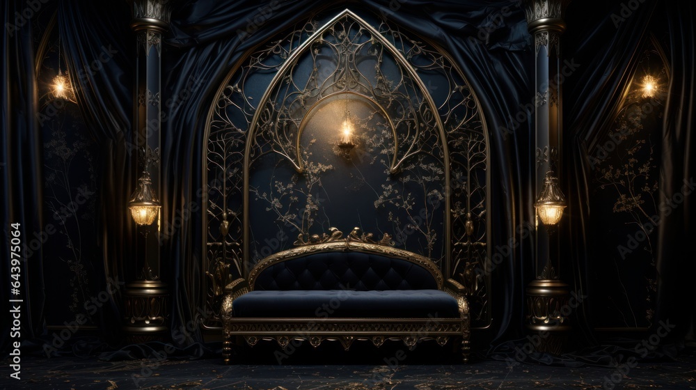 Elegant Ebony & Gilded Grandeur- A Regal Midnight Tapestry