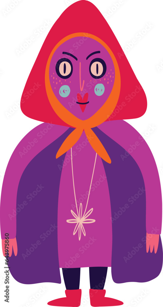 A strange quirky witch grandmother. illustration in a childish hand-drawn style A strange quirky witch grandmother. illustration in a childish hand-drawn style
