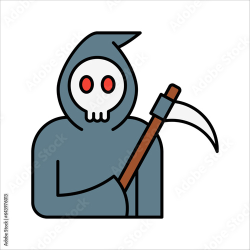 Wallpaper Mural Grim reaper or death with hood and skull wielding a scythe flat simple icon, vec