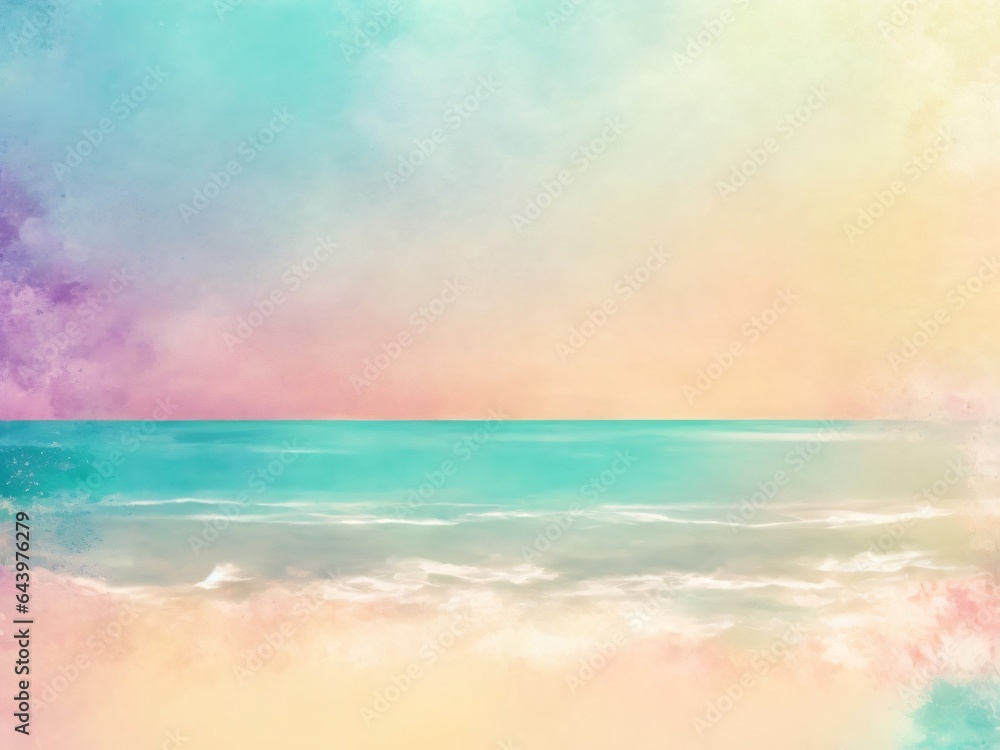 Watercolor vector illustration of beach and sea, Watercolor background