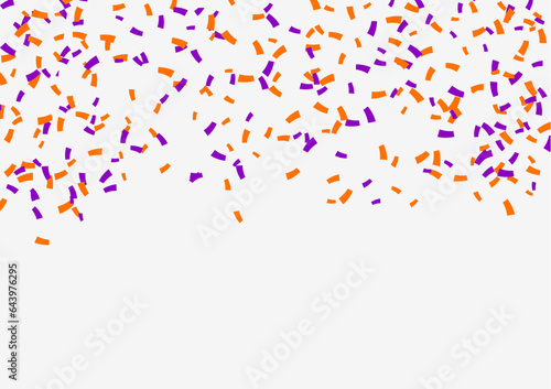 Halloween holiday confetti, vector background with orange and purple falling paper pieces cascade adding a festive touch to carnival celebrations. A colorful burst of fun and excitement in the air