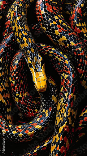 Vibrant Stripes: A Coiled Snake in Focus