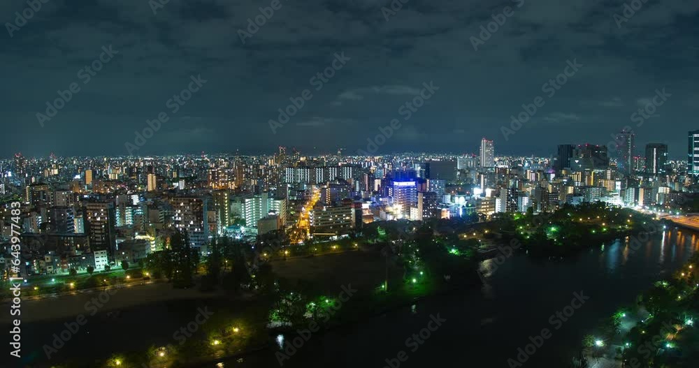 4K Osaka Japan Night Sky Timelapse City Skyline