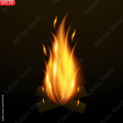 Fire flames isolated on transparent background. Vector realistic special effect 