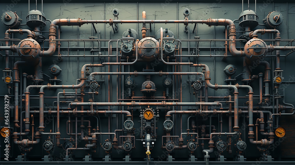multiple pipes in production, a pipeline in a factory in an industrial room multiple pipes in production, a pipeline in a factory in an industrial room