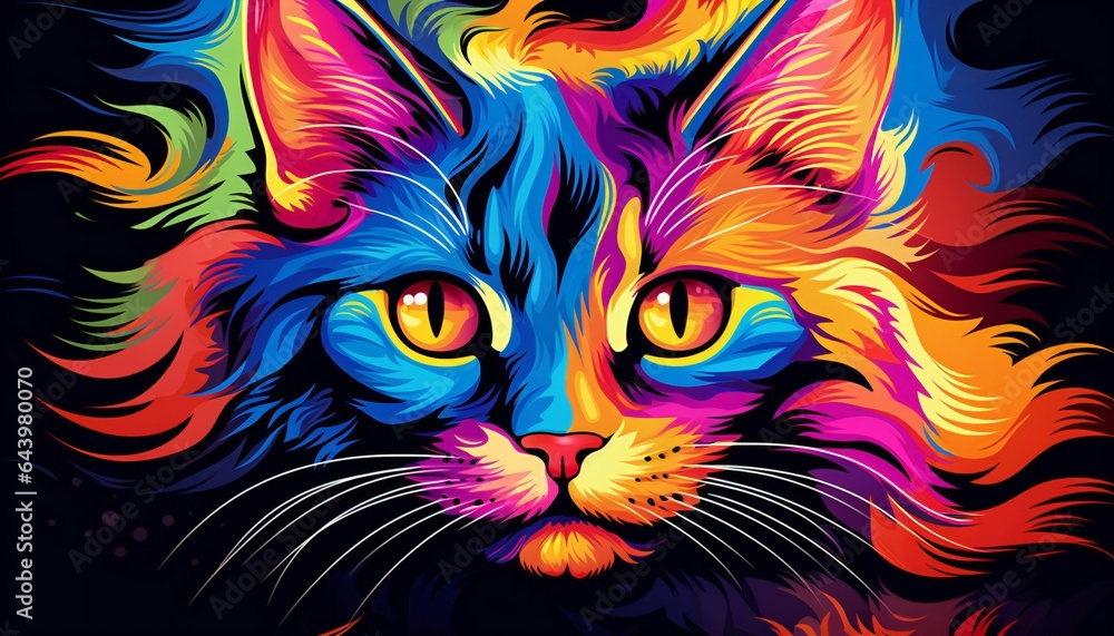 Fototapeta psychedelic Luna cat on a black background