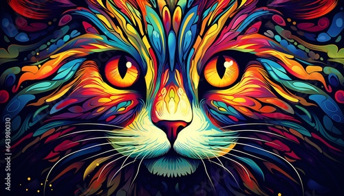 psychedelic Luna cat on a black background
