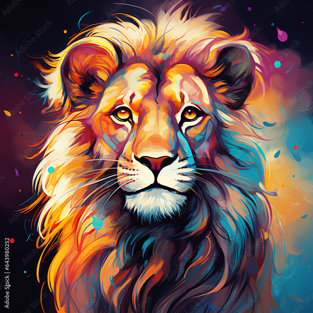 Creative lion illustration. Painting for interior and print for clothes and gadgets