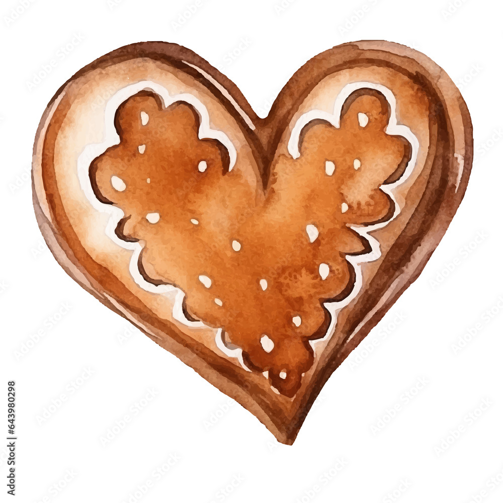 gingerbread heart watercolor illustration, generative AI gingerbread heart watercolor illustration, generative AI