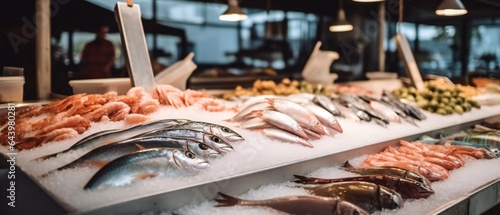 Raw fish market, wet market or fresh seafood market photo
