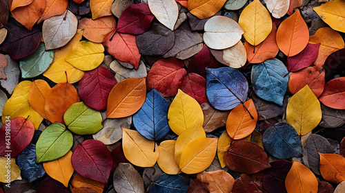 texture multicolored fallen leaves spectrum tiles, abstract bright autumn background leaf fall