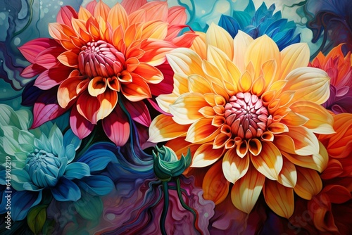 Vibrant colors intertwine in harmonious petals. Generative AI