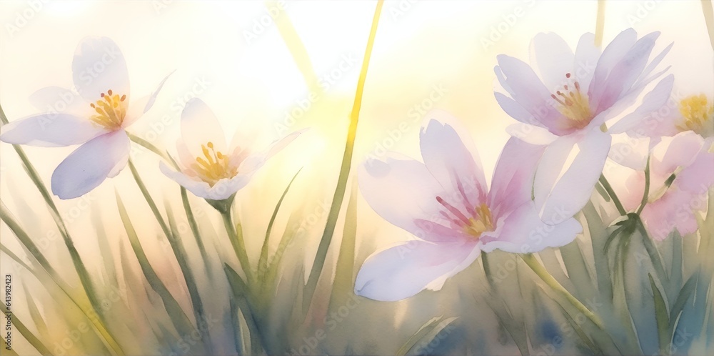 Spring meadow flowers watercolor. AI generated illustration