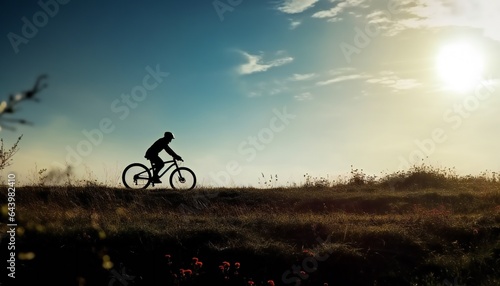 Silhouette of a bicycle riding through the meadow