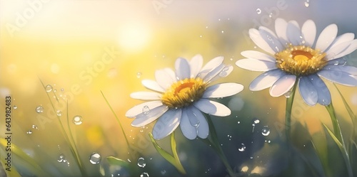 Spring meadow Cammomile flowers watercolor. AI generated illustration