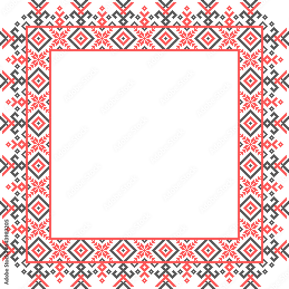Vector illustration of Ukrainian ornament in ethnic style, identity, vyshyvanka, embroidery for print clothes, websites, banners. Background. Geometric design, border, copy space, frame Vector illustration of Ukrainian ornament in ethnic style, identity, vyshyvanka, embroidery for print clothes, websites, banners. Background. Geometric design, border, copy space, frame