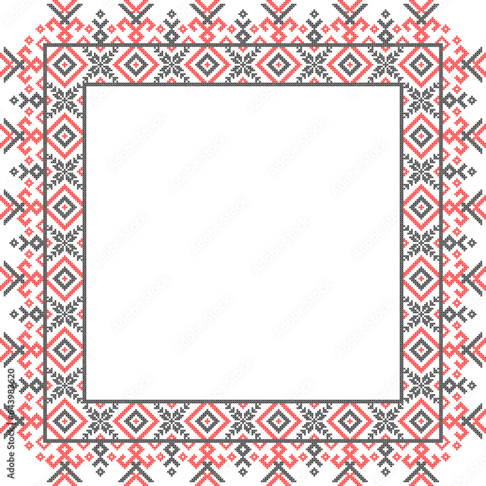 Vector illustration of Ukrainian ornament in ethnic style, identity, vyshyvanka, embroidery for print clothes, websites, banners. Background. Geometric design, border, copy space, frame Vector illustration of Ukrainian ornament in ethnic style, identity, vyshyvanka, embroidery for print clothes, websites, banners. Background. Geometric design, border, copy space, frame