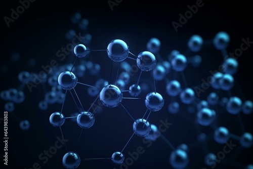 Background of blue hydrogen molecule with liquid H2 atoms. Ideal for scientific presentations and design. Generative AI