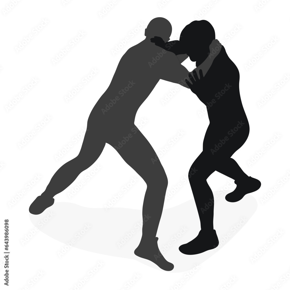 Fototapeta premium Image of a silhouette of a wrestler athlete in a fighting pose. Greco Roman wrestling, combating, duel, fight, martial art, sportsmanship