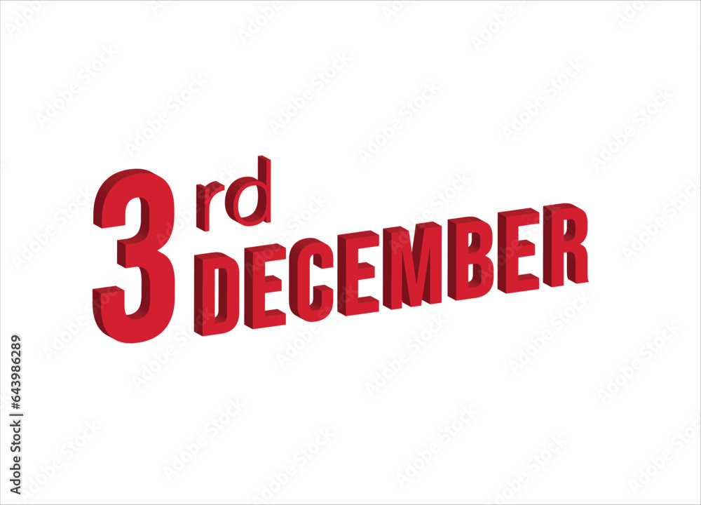 3rd December , Daily calendar time and date schedule symbol. Modern design, 3d rendering. White background. 3rd December , Daily calendar time and date schedule symbol. Modern design, 3d rendering. White background.