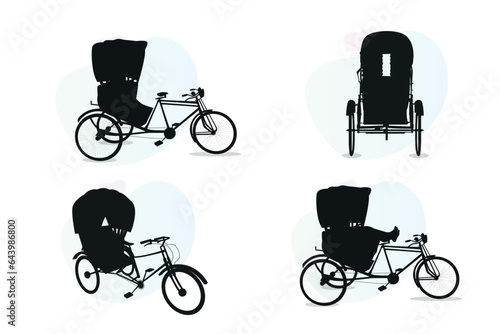 Set of silhouette rickshaw in Bangladesh and India.