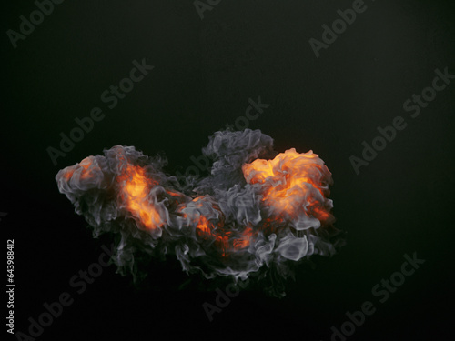 Highly realistic explosions with dark smoke. 3d rendering abstract background. Digital illustration © Andrey_A