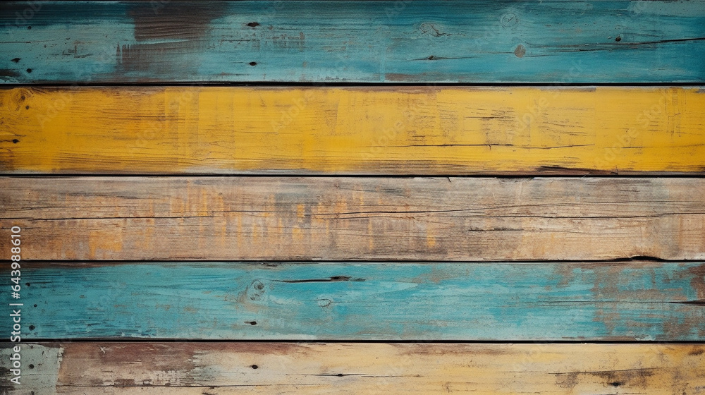 old blue and yellow painted wood background texture 