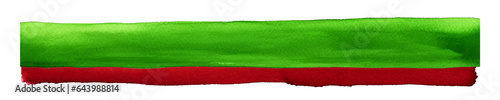 Dwa pasy. Farba akwarelowa zielony i czerwony. Świąteczne kolory. Transparentne tło.