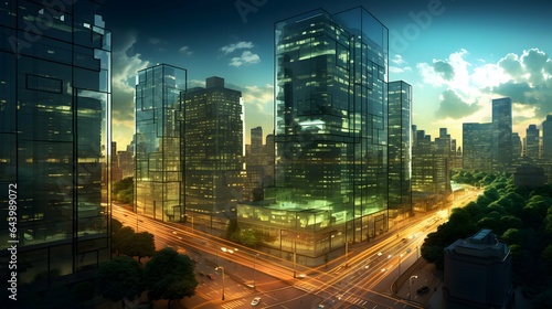 Real estate architecture buildings in holographic geometric shapes, ai generated