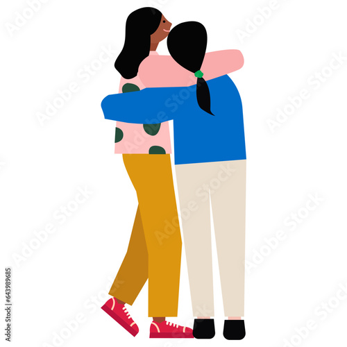 Women hugging flat illustration