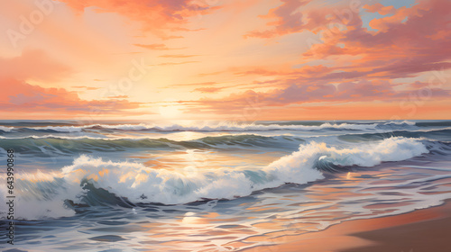 As the sun rises on the horizon, the ocean is painted in warm hues of orange and pink. Gentle waves carry the reflection of the sun, creating a serene and inviting atmosphere that evokes the promise.