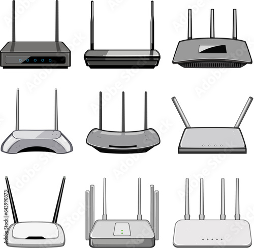 router set cartoon. wireless network, modem wifi, technology antenna router sign. isolated symbol vector illustration