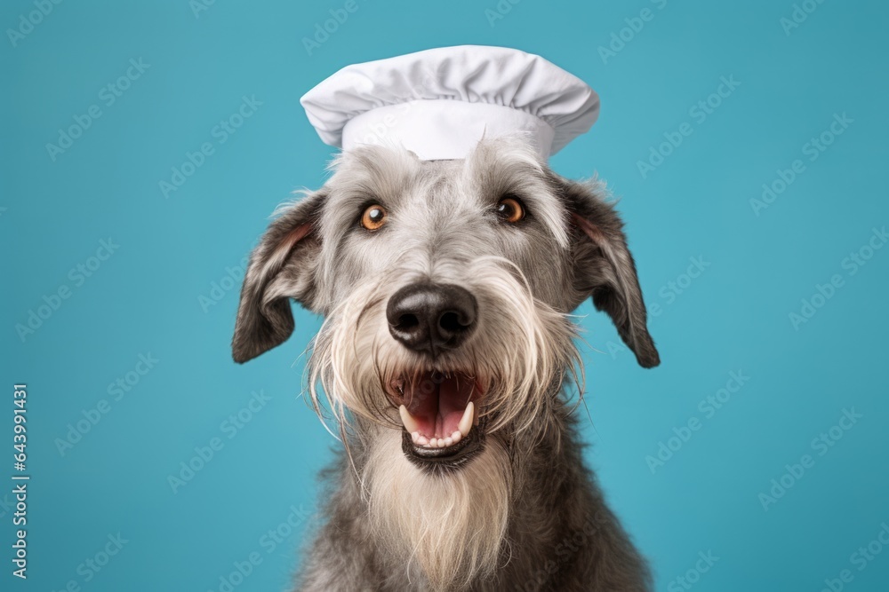 Closeup portrait photography of a happy irish wolfhound dog scratching