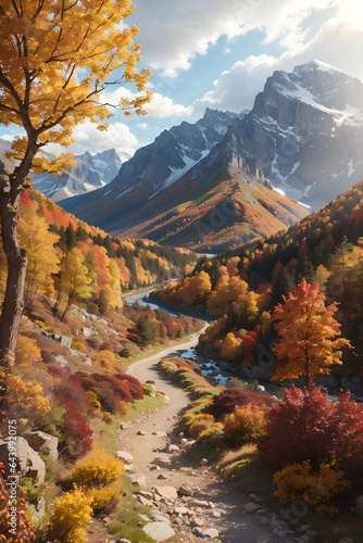 trail for mountain climbers, autumn mountain with lots of brown deciduous trees