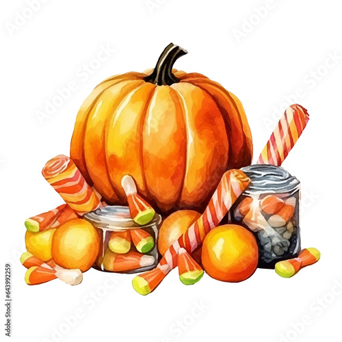 Halloween candies watercolor illustration, generative AI