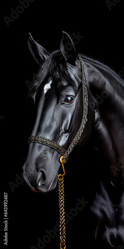 Majestic Black Horse in Silver Bridle © Moon