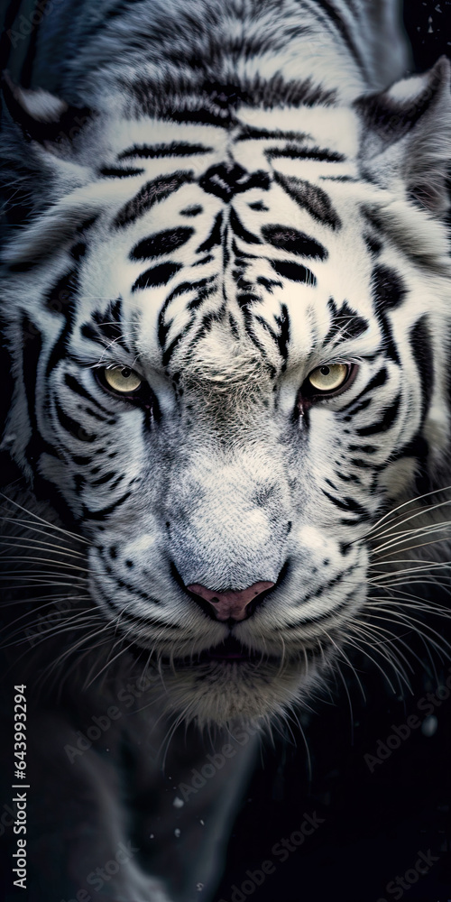 Fototapeta premium White Tiger’s Face on a Black Background